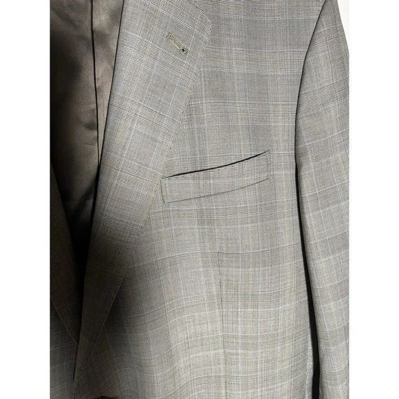 44 L Baroni 100% Wool Men Tan glen Plaid Jacket Light Academic Subtle Luxury - Picture 5 of 10